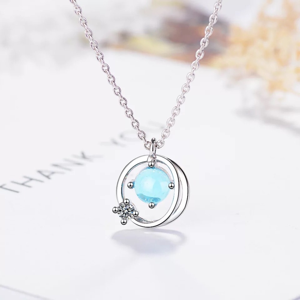 New Sterling Silver 925 Moonstone Planet adjustable Necklace